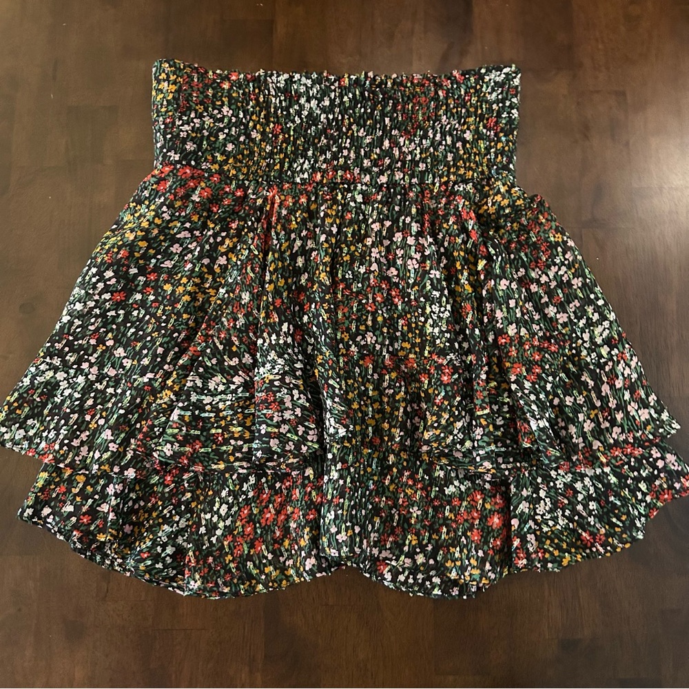 A.L.C. Metallic Floral Ruffle Silk Skirt in Multicolor Size 6